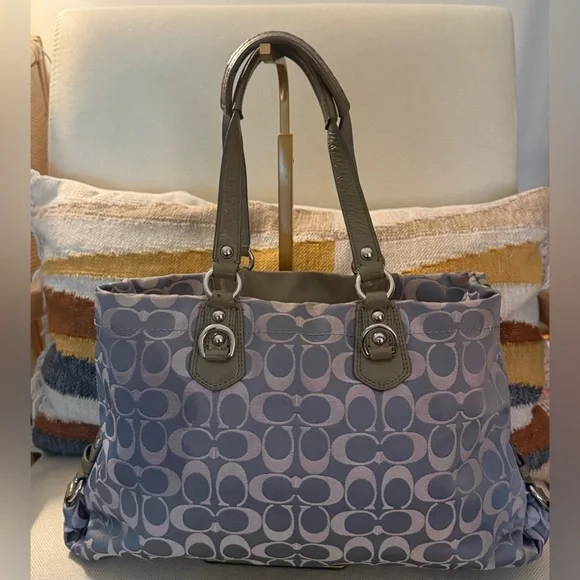 Coach Ashley Signature Sateen Large Satchel Bag Gray Khaki F18450 - Picture 2 of 15